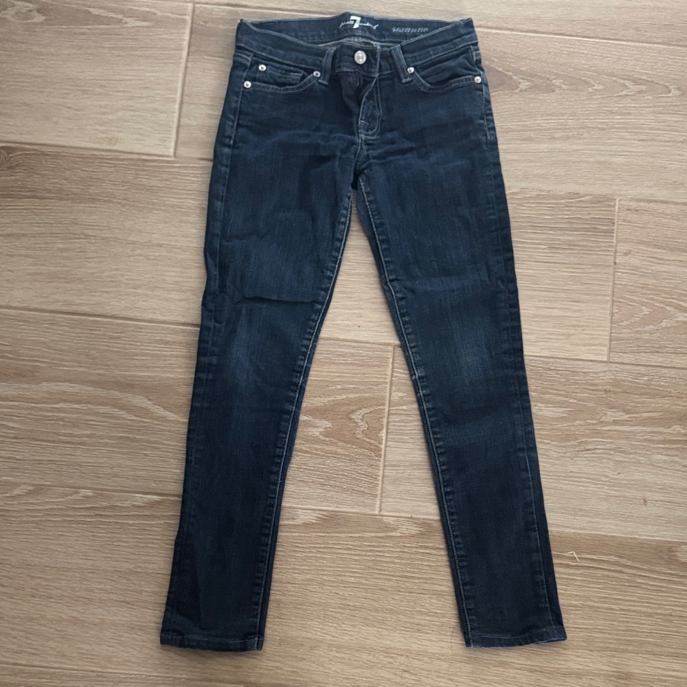 7 For All Mankind Women's Dark Blue Petite Skinny Jeans